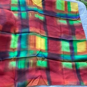 Silk Carre square vintage mid century watercolor abstract  plaid grid scarf 27”